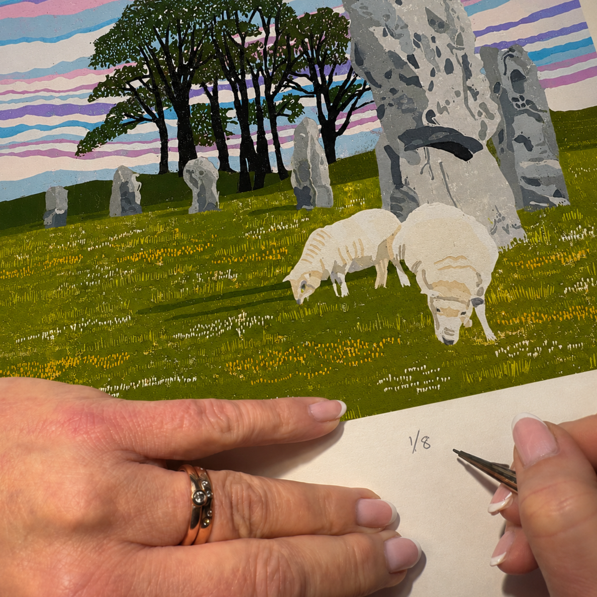 Ancient Avebury – Hand Printed Reduction Lino Cut