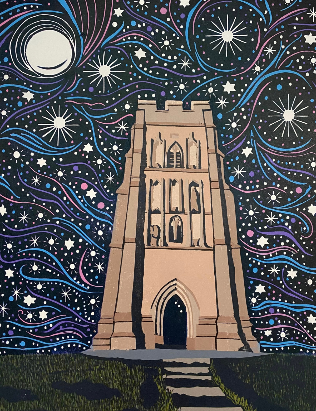 St Michael’s – Hand Printed Reduction Lino Cut
