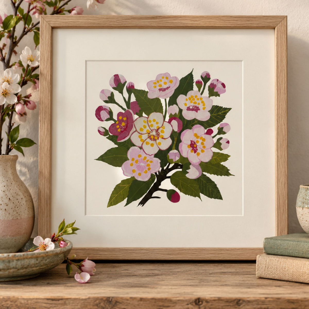 Cherry Blossom – Hand Printed Reduction Lino Cut