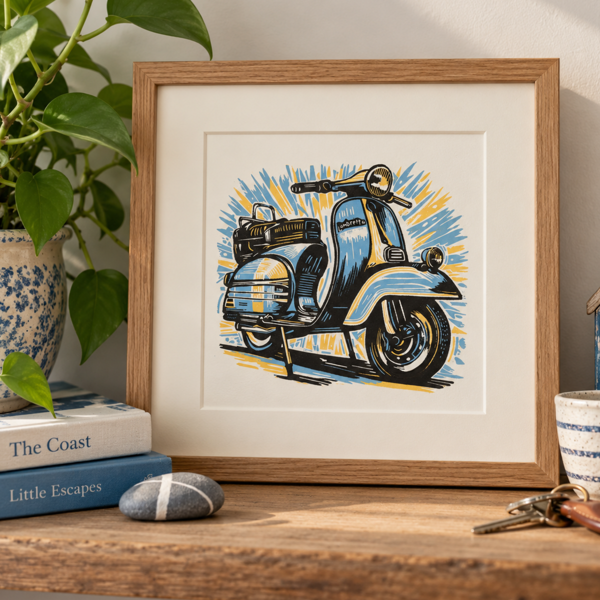 Lambretta – Hand Printed Reduction Lino Cut