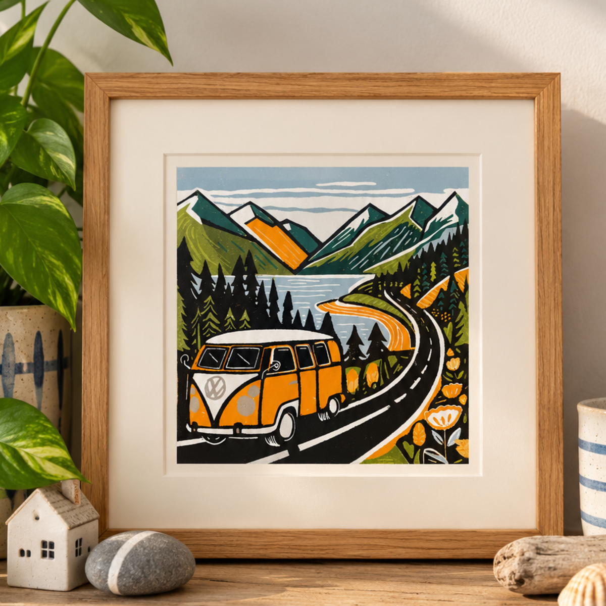Road Trip – Hand Printed Reduction Lino Cut