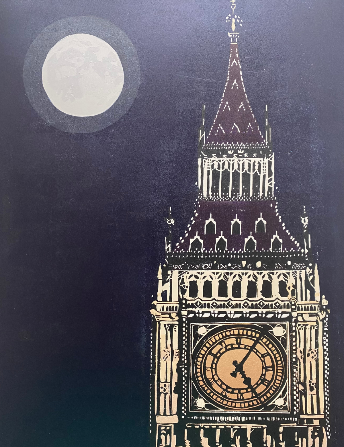 Big Ben – Hand Printed Reduction Lino Cut