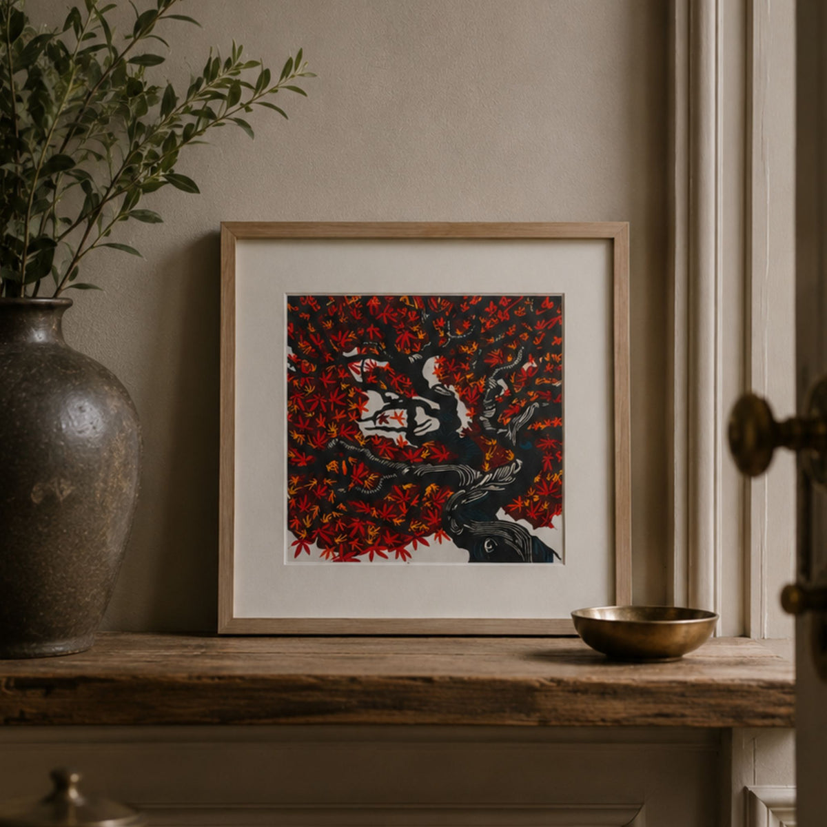 Flame Tree – Hand Printed Reduction Lino Cut