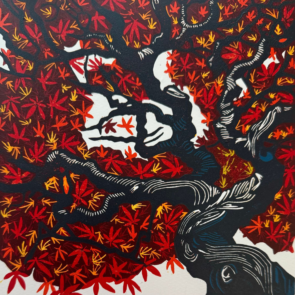 Flame Tree – Hand Printed Reduction Lino Cut