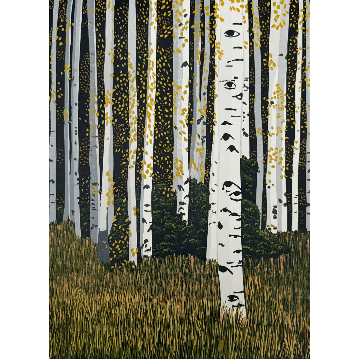 Points of Gold – Hand Printed Reduction Lino Cut