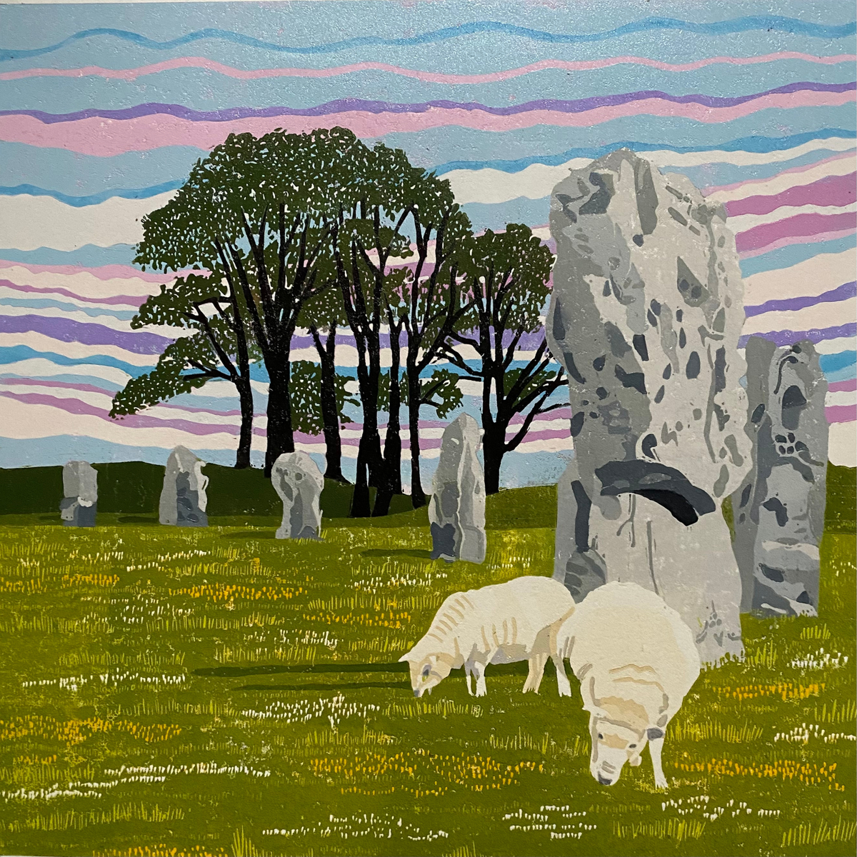 Ancient Avebury – Hand Printed Reduction Lino Cut