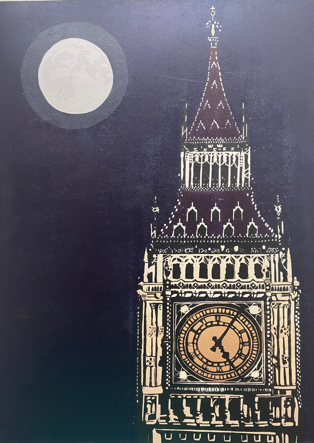 Big Ben – Hand Printed Reduction Lino Cut