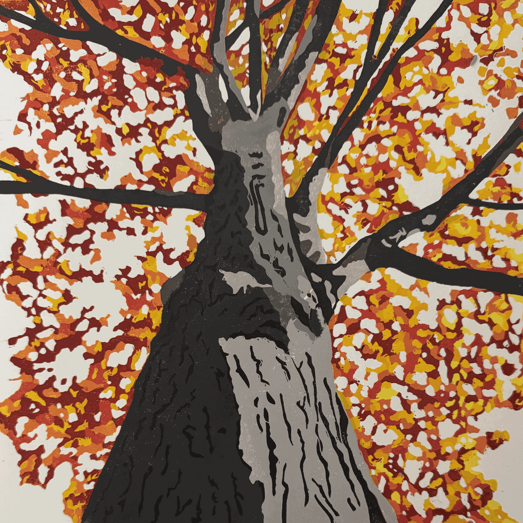 Canopy Autumn – Hand Printed Reduction Lino Cut