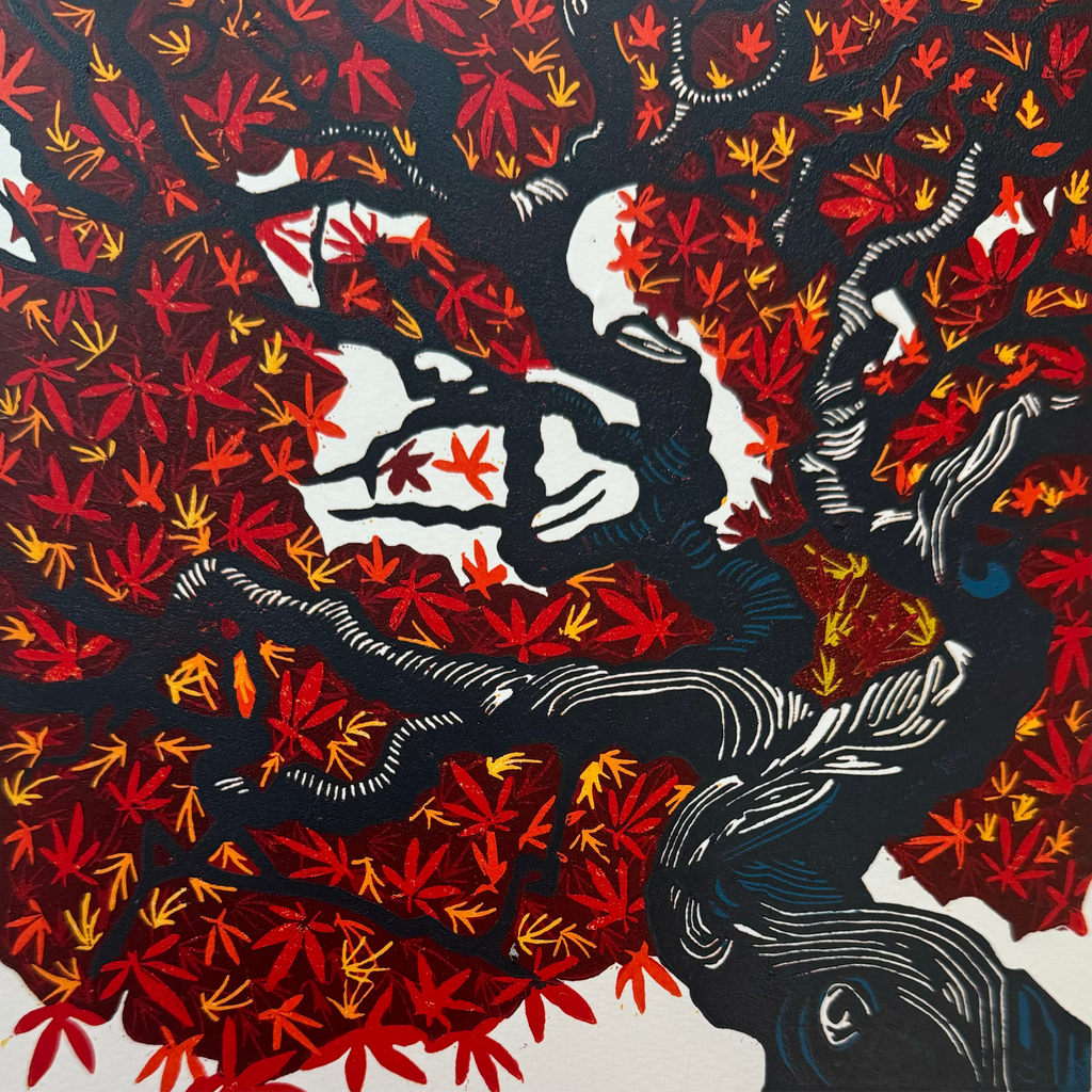 Flame Tree – Hand Printed Reduction Lino Cut