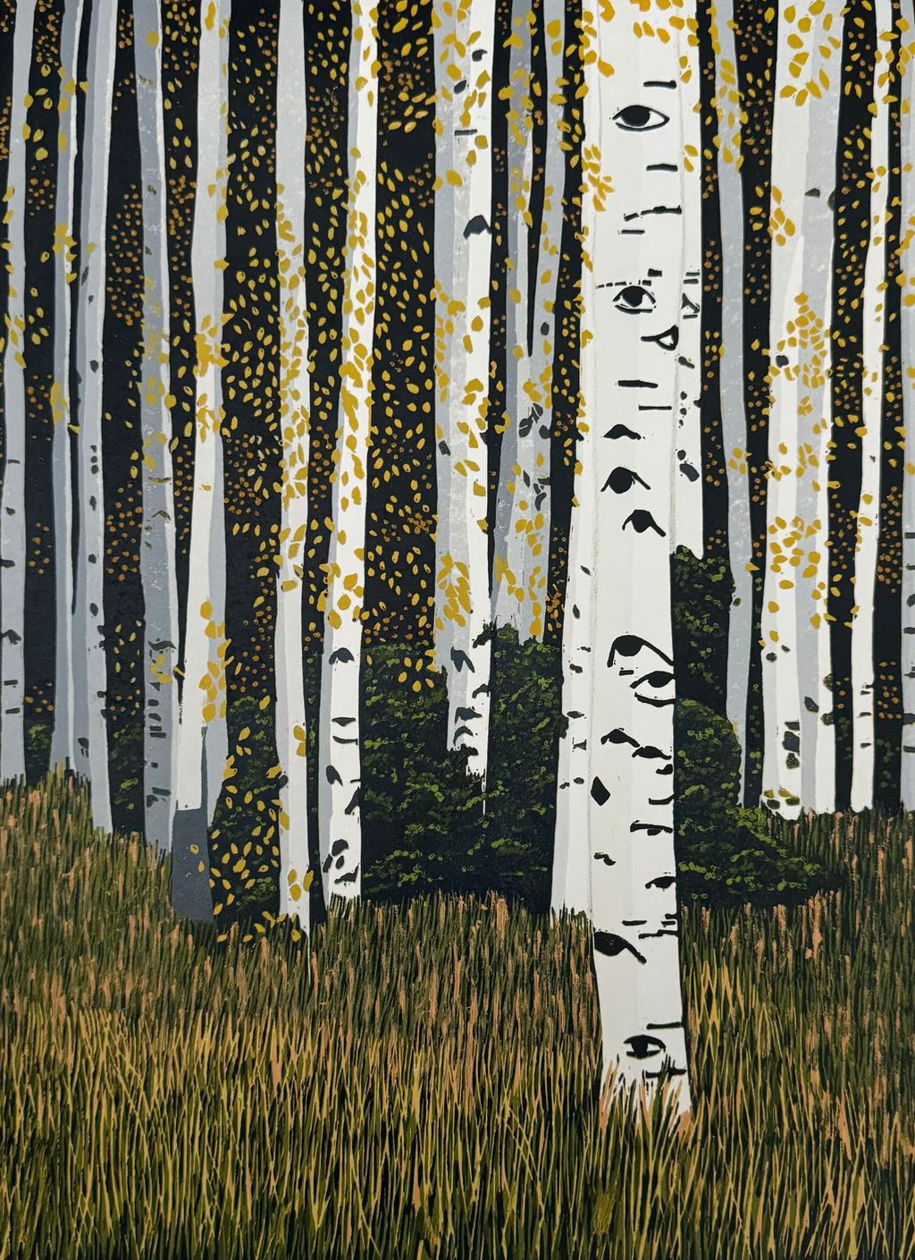 Points of Gold – Hand Printed Reduction Lino Cut