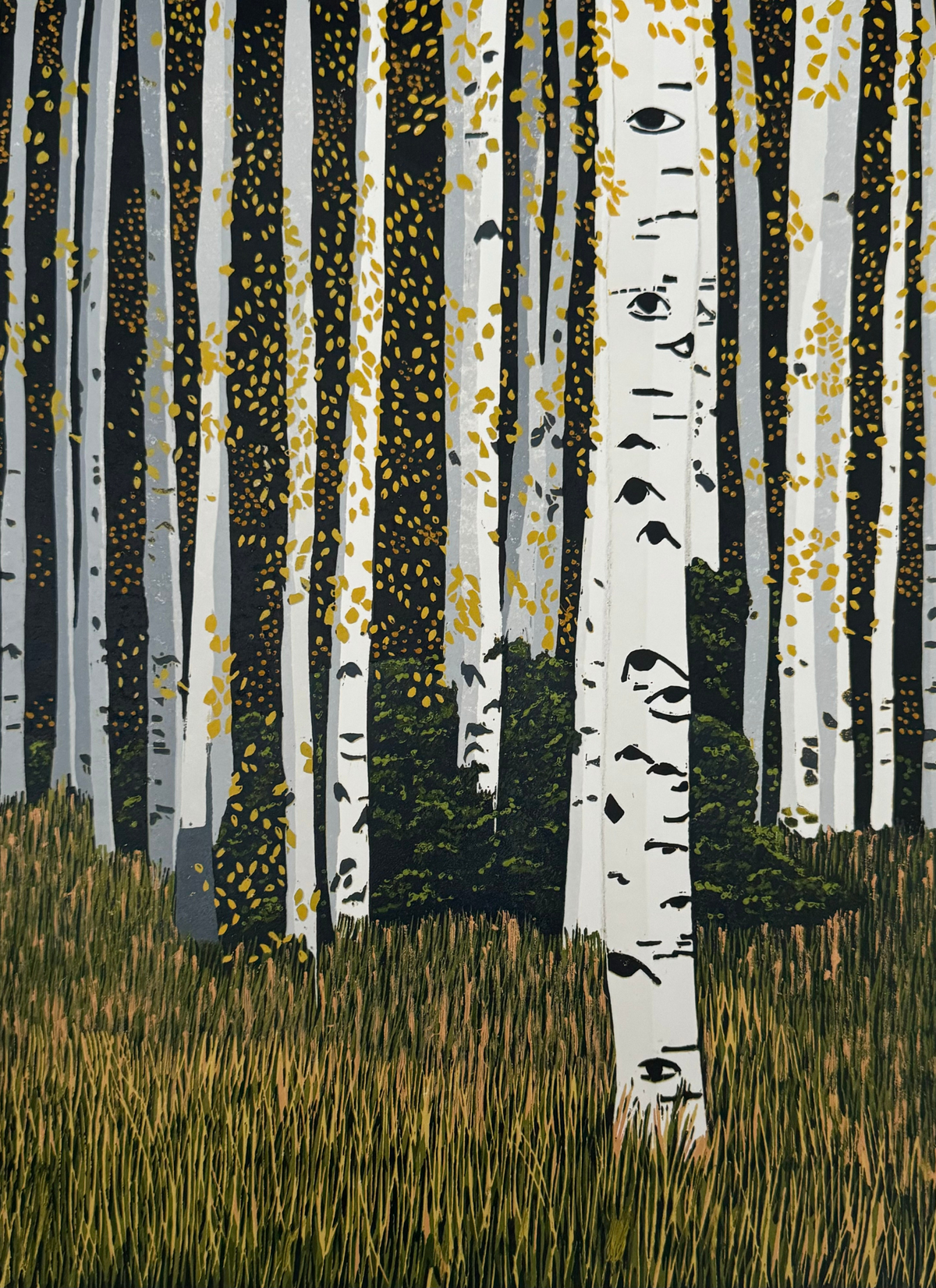 Points of Gold – Hand Printed Reduction Lino Cut