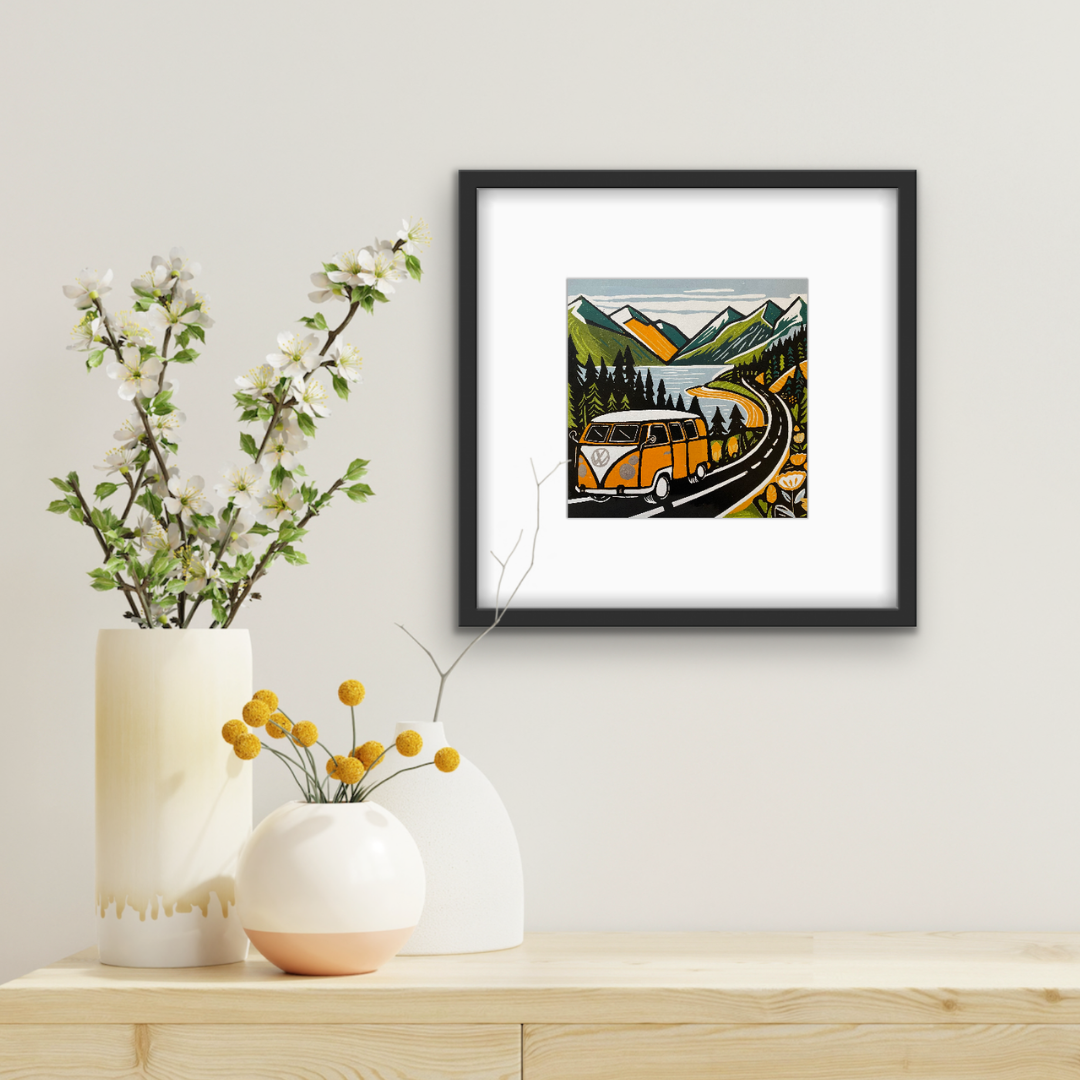 Road Trip – Hand Printed Reduction Lino Cut