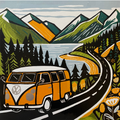 Road Trip – Hand Printed Reduction Lino Cut
