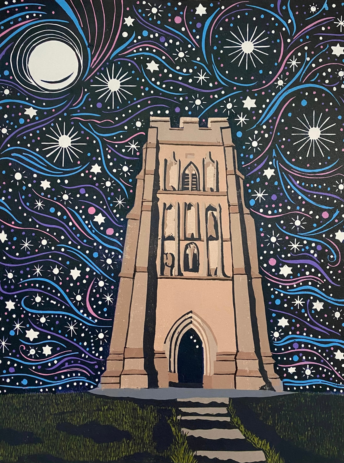 St Michael’s – Hand Printed Reduction Lino Cut
